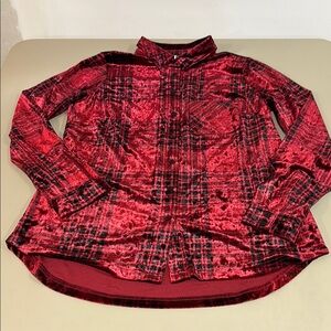 Belle Kim Gravel Red Velvet Plaid Shirt New No Tags